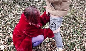 MILF fucks and squirts in the woods