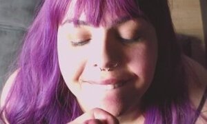 POV blowjob purple hair cumslut cheating his husband with a BWC cum swallow
