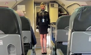 Married newcomer stewardess fuck with both pilots during flight (DP)