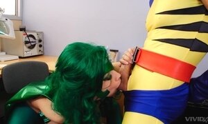 Milf In A Green Costume Raids His Cock And Then Gets Penetrated