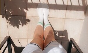 Wifeys feet in long white tube socks