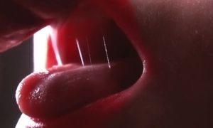 Close-up snatch shag fetish. Sperm on red lips in lipstick