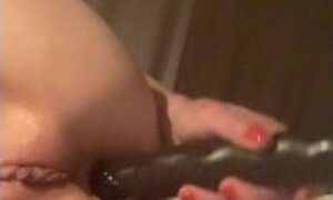 MadDolly fucking my big black dildo in my pussy and my ass