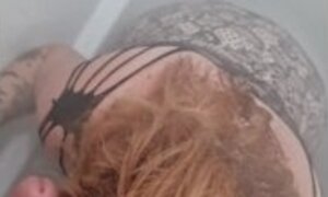 Pissing on filthy smoking milfs tits and mouth she sucks me clean after