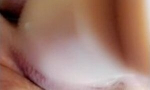 Creamy pussy with 8 inch dildo