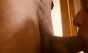 'Horny Wife Eating Pussy In kitchen, horny, against the column I put him on his knees to suck pussy'