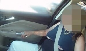 MILF Sheery riding Braless in a Crop Top showing lots of UnderBoob at the gas station