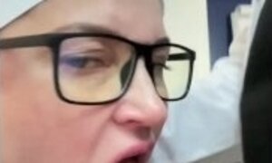Nurse sucks her boss in his office  blowjob, cum in mouth