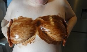 messy chocolate all over tits