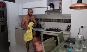 Little Latin Girlfriend Licks Sticky Cum Load From Glass Table To Convince Him Cooking Dinner For Her