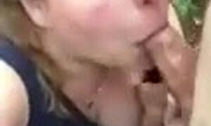 Wife sucking stranger's dick outside and swallowing