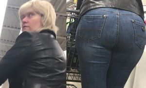 This foreign mature has denim that compliment her meaty rump