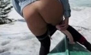 MILF In Leggings Finds Canoe A Perfect Place To Put Her Dildo To Masturbate