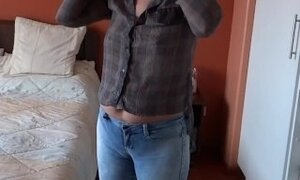 First time that stepson cums in my ass with jeans on, his huge cock fills me with milk